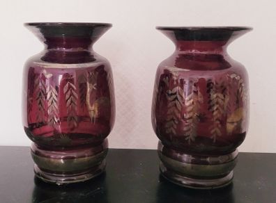 Mid-century pair of italian vases with silver overlay