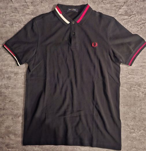 Fred Perry Bold Stripe Collar Polo Shirt Mens Medium Black Red White