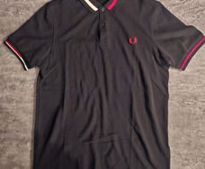 Fred Perry Bold Stripe Collar Polo Shirt Mens Medium Black Red White