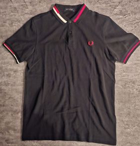 Fred Perry Bold Stripe Collar Polo Shirt Mens Medium Black Red White