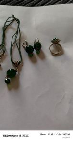 Vintage-Style Deep Green Jewelry Set (Necklace, Earrings & Ring)
