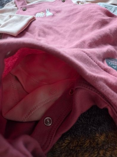 0-3m, Brand-New M&S Pink Soft Dungarees and Bodysuit