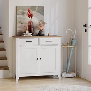 Kitchen Cabinet with Worktop, Sideboard with 2 Drawers and 2 Doors, Buffet Cabinet for Kitchen, Living Room, Dining Room, Hallway, Wood, Country House Style