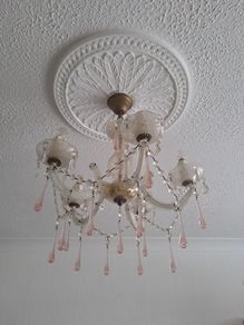 Vintage Glass Chandelier and 2 Matching Wall Lights