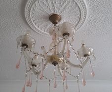 Vintage Glass Chandelier and 2 Matching Wall Lights