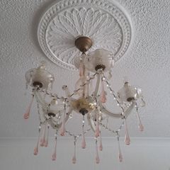 Vintage Glass Chandelier and 2 Matching Wall Lights