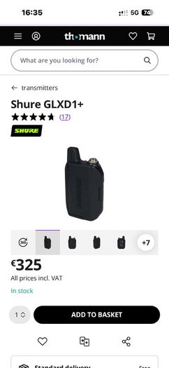 Shure GLXD1+ with cable and battery