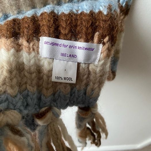 Erin Knitwear Ireland 100% Pure Wool Striped Scarf Perfect Condition Ribbed Winter Scarf