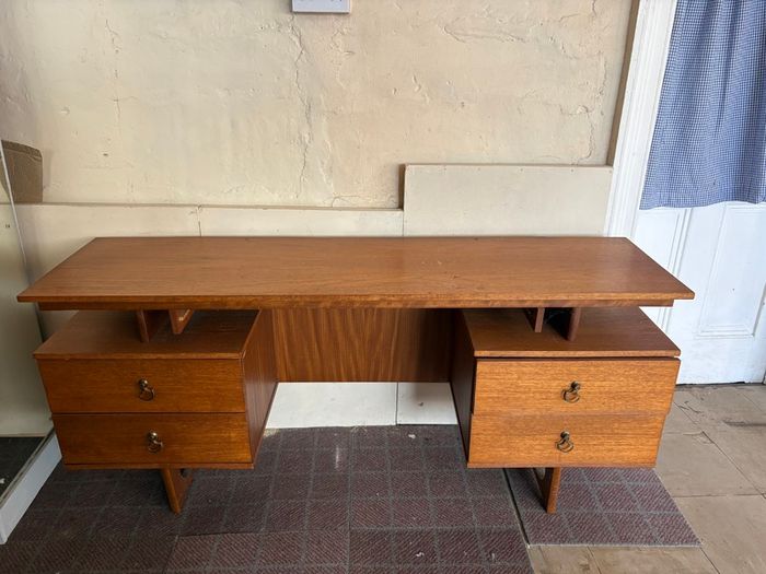 Vintage  mid-century modern double-pedestal floating-top desk