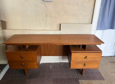 Vintage  mid-century modern double-pedestal floating-top desk