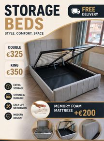 Brand New Double & King Size Ottoman Gaslift Storage Beds With Optional Emma _ Mattress Instock.