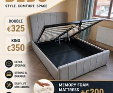 Brand New Double & King Size Ottoman Gaslift Storage Beds With Optional Emma _ Mattress Instock.