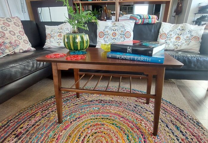 Fabulous Mid-Century Modern, 50s Style, Retro Compact-Sized Coffee Table with Slatted Magazine/Book Shelf