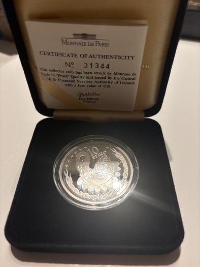 Ten euro silver  proof celtic swan coin 2004.  Issued: by central bank of ireland.