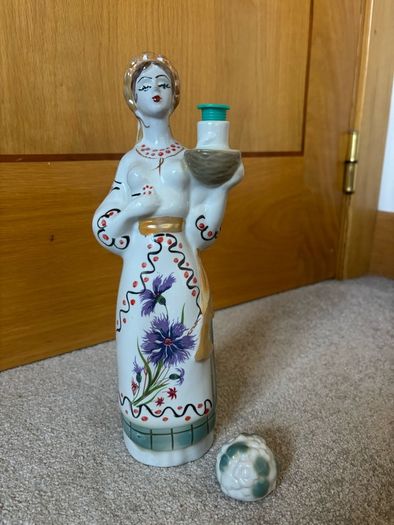 Vintage Porcelain Figurine Hand Painted Bottle Decanter