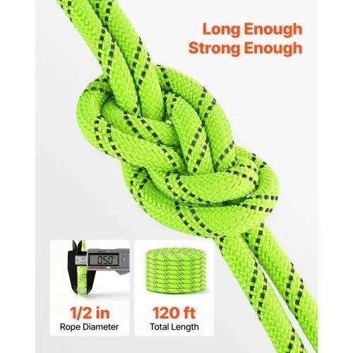 Double Braided Polyester Rope 12.7 mm x 36 m Arborist Rigging Rope, for Tree Work, Heavy Duty 11 Strands, 1678 kg High Breaking Strength, Outdoor Climbing Towing Swing Pulling Cord, Green