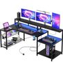 181CM L-Shaped Gaming Desk with RGB LED Lights, Power Outlets, USB Ports, Carbon Fibre Surface Image 10