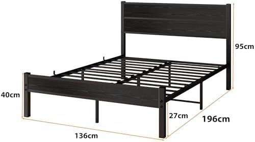 Double Bed Frame with Wooden Headboard and Footboard