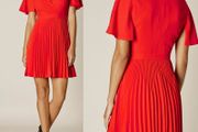 Karen Millen Red Floral Laser-Cut Pleat Dress