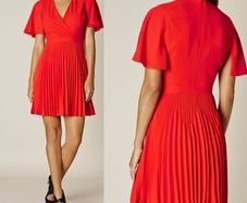 Karen Millen Red Floral Laser-Cut Pleat Dress