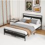 King Size Bed Frame with Wooden Headboard, Metal Bed Frame King size Bed Base/Mattress Foundation,Metal Slat Support Noise Free,Textured Black Image 2