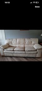 NATUZZI cream leather couch and armchair (very good condition)
