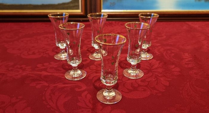 6 Pieces Irish Shamrock Gold Rimmed Footed Shot Glasses