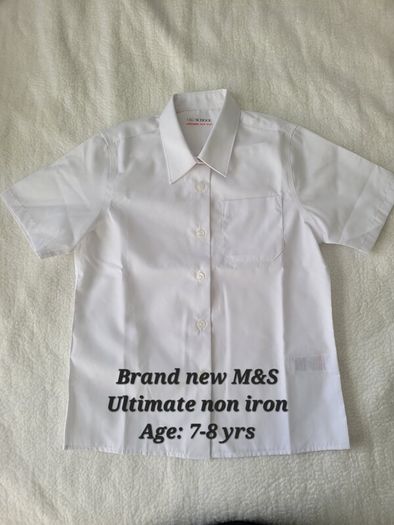 M&S White School Shirts - short sleeves,  size: 7-8 yrs