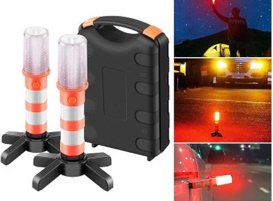 Emergency Lights, LED Roadside Warning Lights Flashing Road Safety Work Light Flare Strobe Light Warning Sticks with Storage Case | Safety Work Light Flare Strobe Warning Sticks with Storage Case for Traffic,Roadblocks,Camping