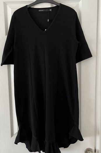 New With Tags Karen Millen Black Frill Hem Tunic Knit Mini Jumper Dress