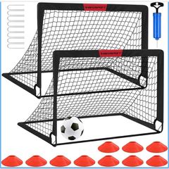 Kids Football Goals for Garden Set 2 x 4ft x 3ft Portable Football Goals with Size 3 Ball, Pump, Cones & Carry Bag, Pop-Up Kids Football Net, Outdoor Garden Football Training Equipment Boys Gifts