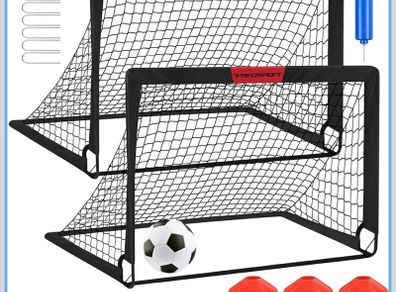 Kids Football Goals for Garden Set 2 x 4ft x 3ft Portable Football Goals with Size 3 Ball, Pump, Cones & Carry Bag, Pop-Up Kids Football Net, Outdoor Garden Football Training Equipment Boys Gifts
