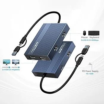USB C to Dual HDMI DisplayLink Adapter, 4K@60Hz, 2 HDMI & 3 USB-A Ports, 100W PD Charging, USB C DisplayLink Docking Station for Mac M1/M2/M3/M4, Windows,USB A/C to Dual Monitor Adapter