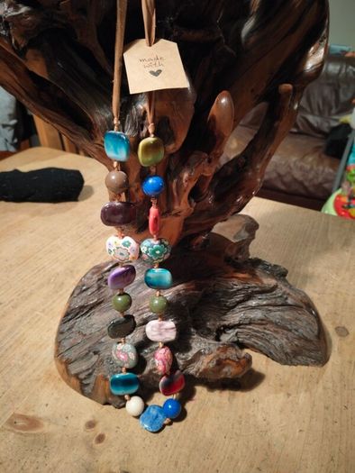 handmade  bohemian style chunky bead necklace .