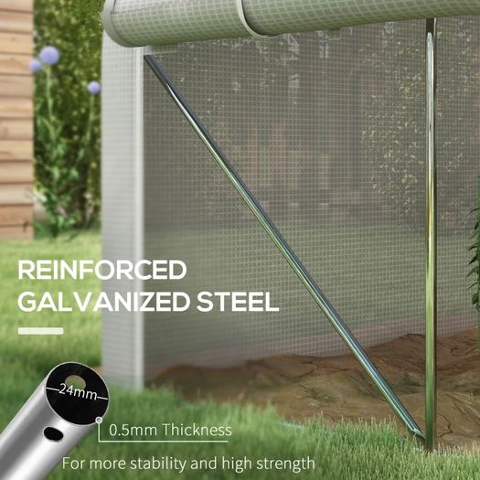 3 x 2(m) Walk-in Polytunnel Greenhouse, Zipped Roll Up Sidewalls, Mesh Door, 6 Mesh Windows, Tunnel Warm House Tent with PE Cover, Complimentary Plant Labels and Gloves, White