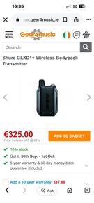 Shure GLXD1+ with cable and battery