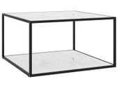 Tea Table Black with White Marble Glass 90x90x50 cm