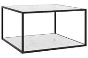 Tea Table Black with White Marble Glass 90x90x50 cm