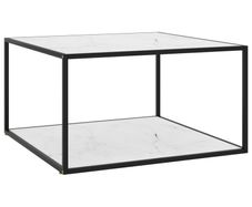 Tea Table Black with White Marble Glass 90x90x50 cm