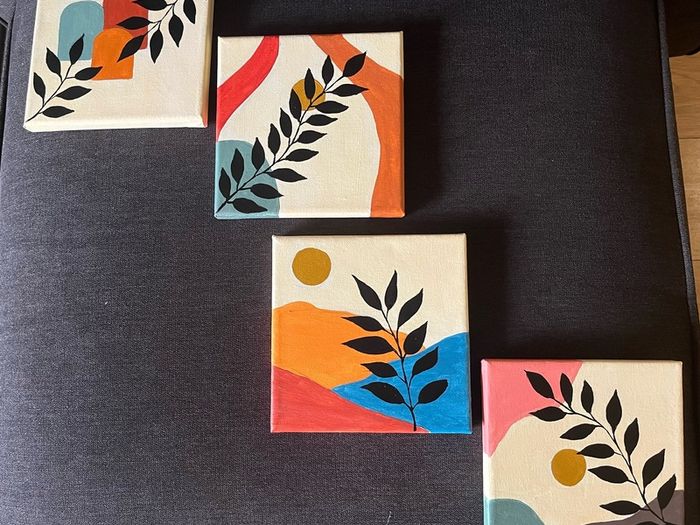 4 Set Handmade Acrylic Boho paintings