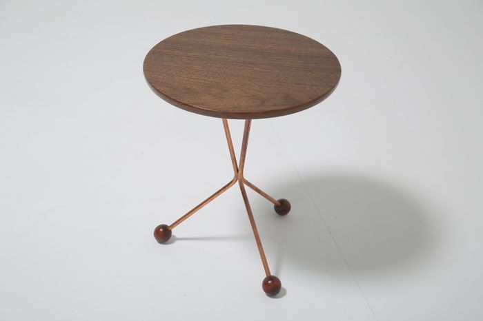 Vintage Tripod Side Teak and Copper Table by Albert Larsson for Alberts Tibro, 1950s