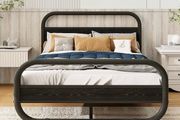 Double Bed Frame with Headboard, Metal Platform Bed Frame with Wood Headboard/Mattress Base/Metal Slat Support/Underbed storage/Black Bed Frame Double Bed 4ft6