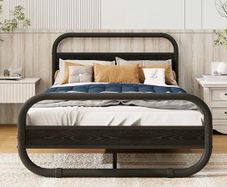 Double Bed Frame with Headboard, Metal Platform Bed Frame with Wood Headboard/Mattress Base/Metal Slat Support/Underbed storage/Black Bed Frame Double Bed 4ft6