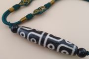 Antique Himalayan Tibetan 12 Eyes Agate Dzi Bead Amulet Pendant Necklace