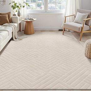 Washable Rugs Living Room 120 x 160 cm Anti Slip Rugs Classic Large Rugs for Bedroom Short Pile Modern Design Floor Mat Soft Touch Geometric Rugs for Kitchen Office Home Decor, Cream