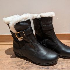Fiero Women's Black Leather Winter Boots with Faux Fur EU 37 UK 4 Brand New