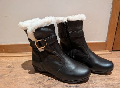 Fiero Women's Black Leather Winter Boots with Faux Fur EU 37 UK 4 Brand New