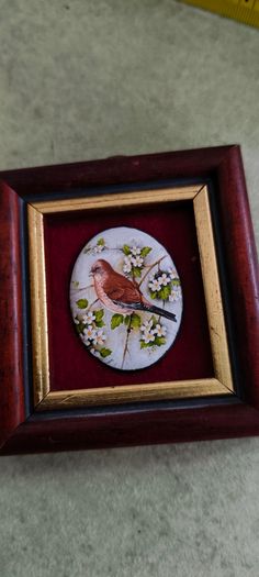 RARE Vintage Ceramic Bird Pair - Framed on Velvet - Gallery Wall Art  mounted on velvet-lined backing within wood  small frames