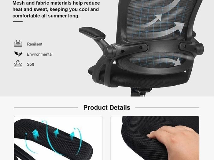 NEW SALE | Desk Chair Office Chairs 90Degree Flip-up Armrest Ergonomic Computer Chair Height Adjustable 360 Degree