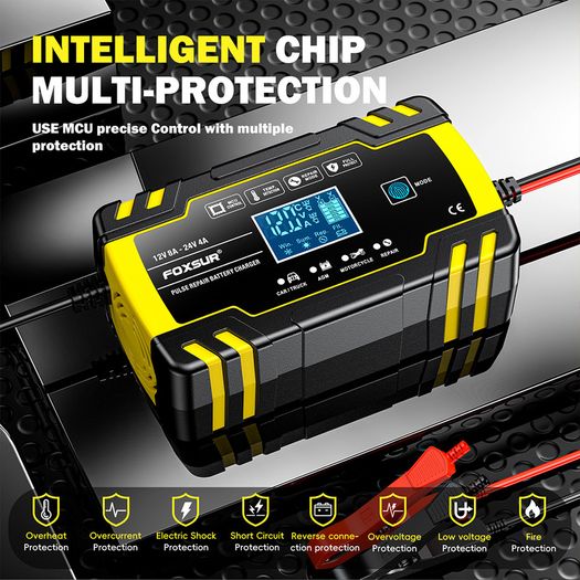 FOXSUR FBC122408D Car Battery Charger,12V/24V 8A 4A Intelligent Automatic Battery Charger for Car